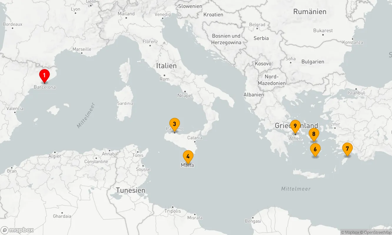 Route 8 Nächte - GRIECHISCHE INSELN, ITALIEN & MALTA
