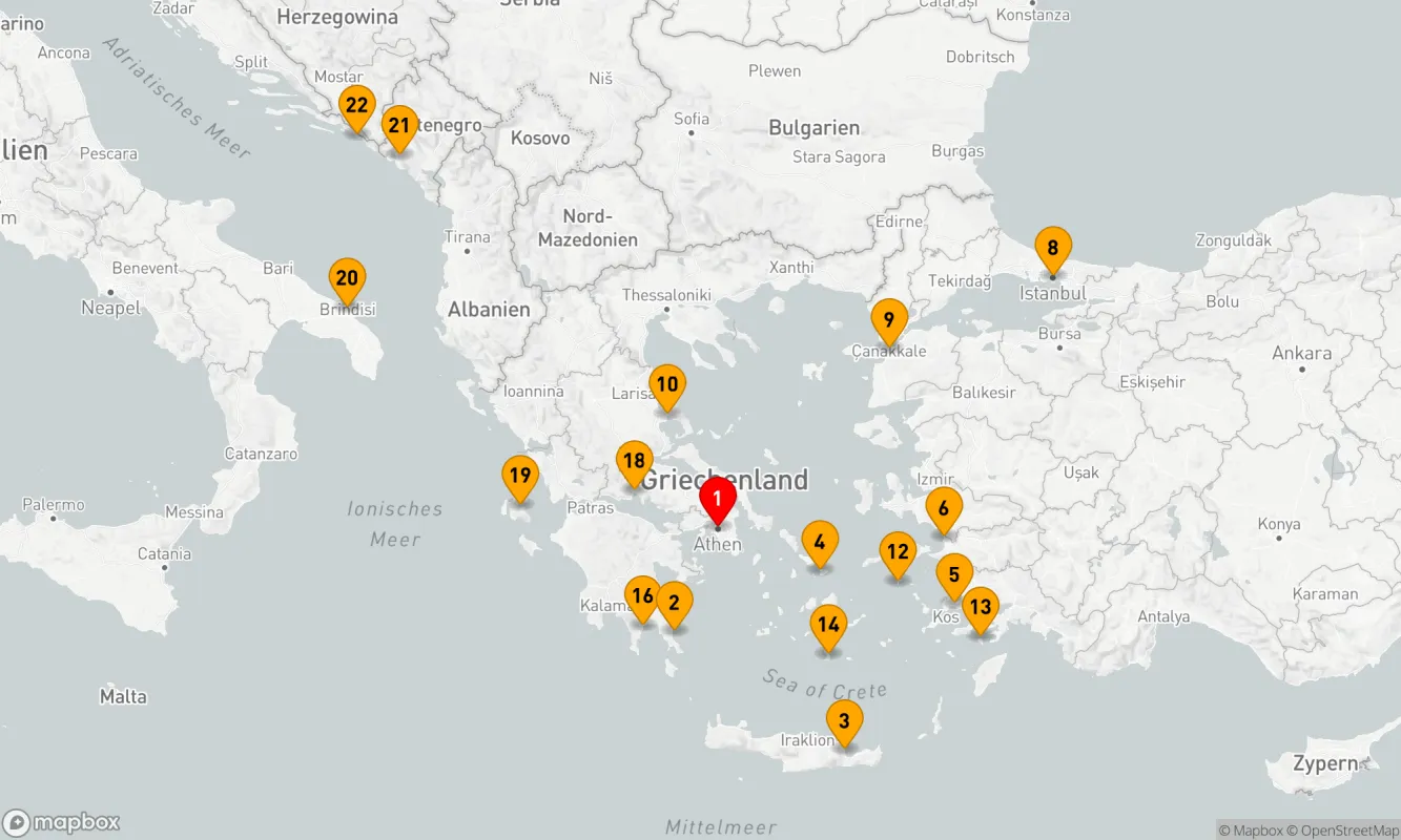 Route 21 Nächte - 21 TAGE: SCHÄTZE GRIECHENLANDS, EPHESUS, MONTENEGRO UND ITALIEN