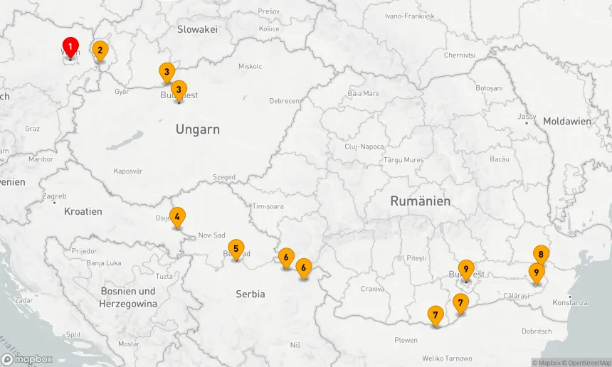 Route 9 Nächte - 1.200 Meilen entlang der Donau