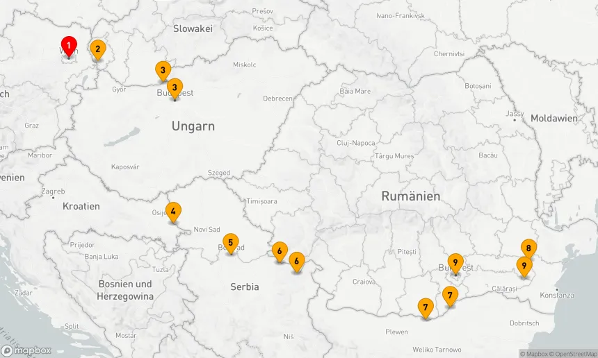 Route 9 Nächte - 1.200 Meilen entlang der Donau