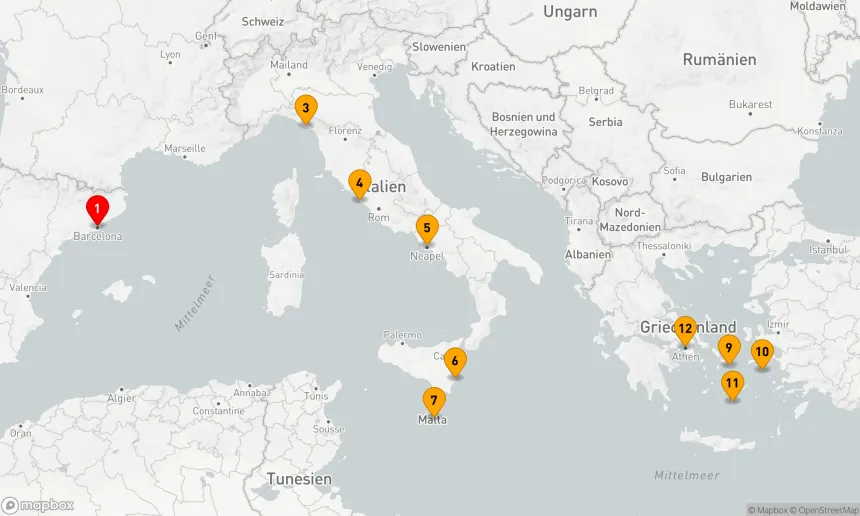 Route 11 Nächte - Mediterrane Entdeckungsreise: Von Katalonien bis zur Ägäis
