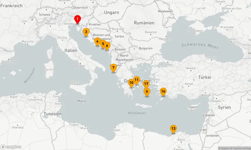 Route 17 Nächte - ADRIA & GRIECHISCHE INSELN MIT ÜBERNACHTUNGEN IN VENEDIG UND KAIRO