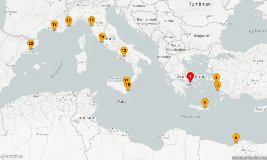 Route 20 Nächte - ÄGYPTEN, ITALIEN & FRANKREICH KOMBINIERTE KREUZFAHRT: ALEXANDRIA, AMALFIKÜSTE & NIZZA