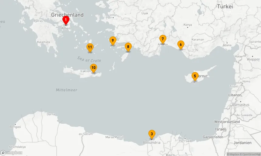 Route 11 Nächte - ÄGYPTEN, TÜRKEI & GRIECHENLAND KREUZFAHRT: ALEXANDRIA, RHODOS & ATHEN