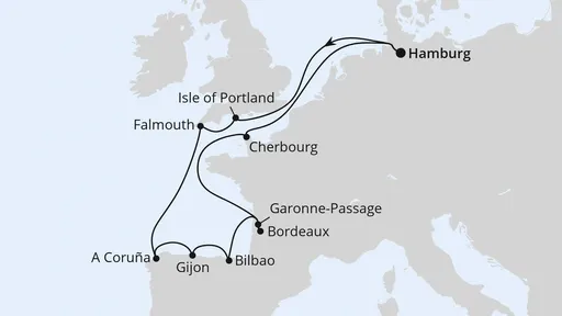 Route Ärmelkanal & Golf von Biskaya ab Hamburg