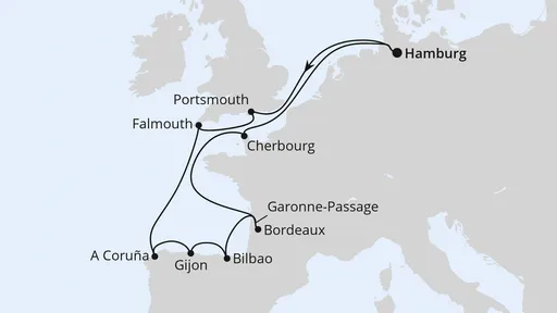 Route Ärmelkanal & Golf von Biskaya ab Hamburg