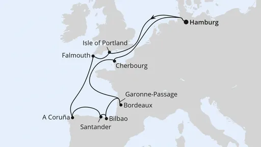 Route Ärmelkanal & Golf von Biskaya ab Hamburg