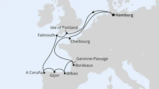 Route Ärmelkanal & Golf von Biskaya ab Hamburg