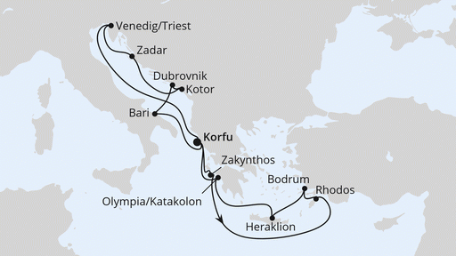 Route Adria & Griechenland ab Korfu 2 Route Adria & Griechenland ab Korfu 2