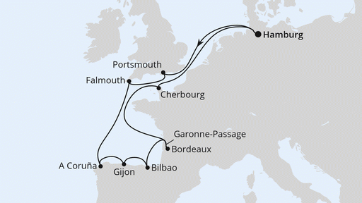 Route Ärmelkanal & Golf von Biskaya ab Hamburg