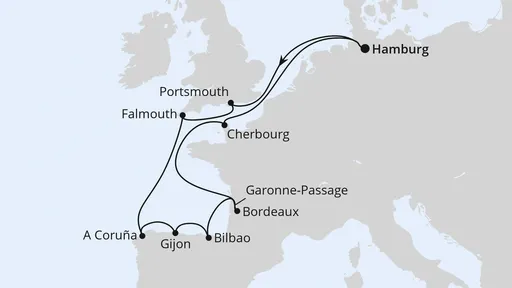 Route Ärmelkanal & Golf von Biskaya ab Hamburg
