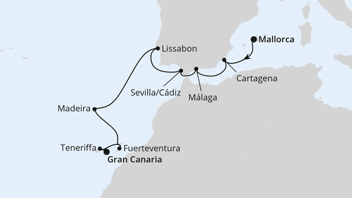Route Andalusien, Portugal & Kanaren ab Mallorca Route Andalusien, Portugal & Kanaren ab Mallorca