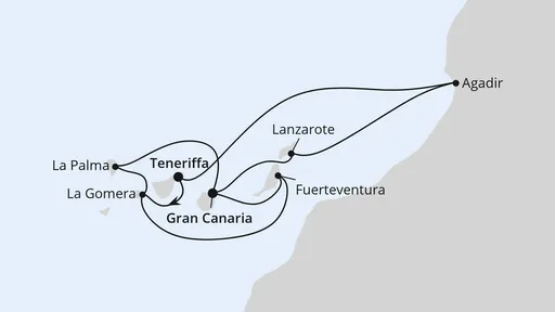 Route Feiertagsreise Kanarische Inselwelt & Marokko