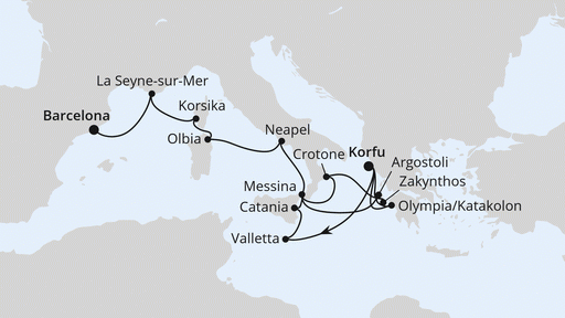 Route Griechenland, Italien & Spanien ab Korfu 2