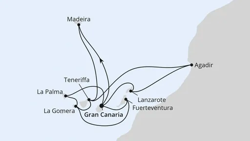 Route Große Kanaren-Reise mit Madeira & Marokko
