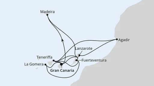 Route Große Kanaren-Reise mit Madeira & Marokko