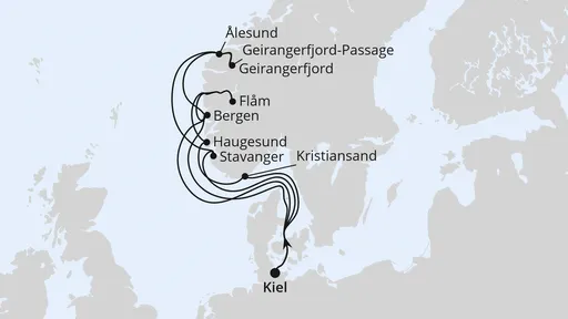 Route Große Norwegen-Reise ab Kiel