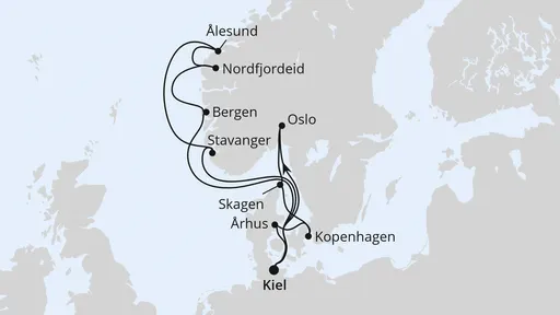 Route Große Skandinavien-Reise ab Kiel