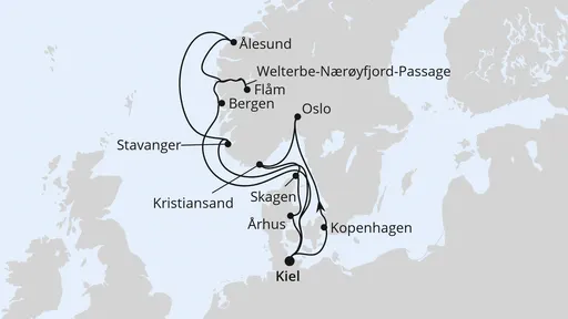 Route Große Skandinavien-Reise ab Kiel