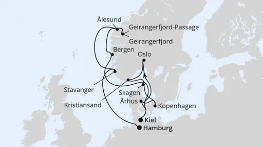 Route Große Skandinavien-Reise ab Kiel