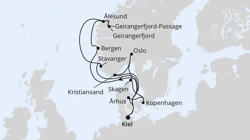 Route Große Skandinavien-Reise ab Kiel