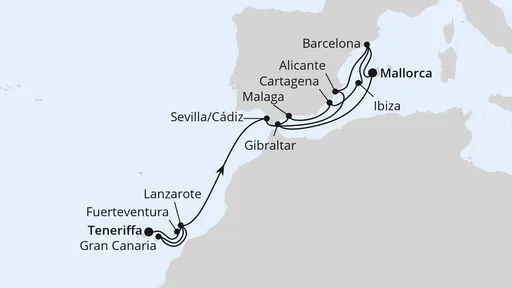 Route Große Spanien-Reise mit Gibraltar