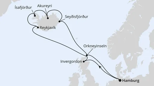 Route Island-Rundreise ab Hamburg