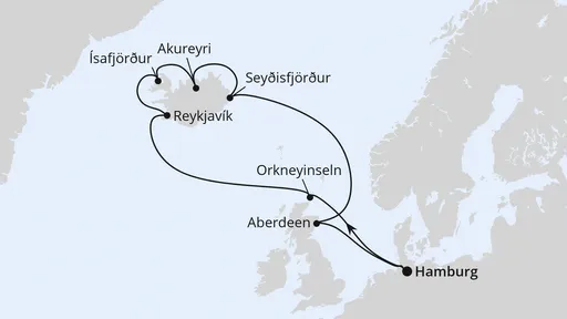 Route Island-Rundreise ab Hamburg
