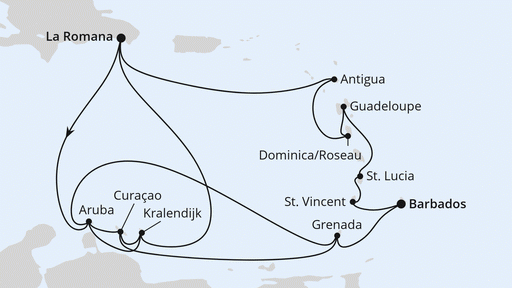 Route Karibische-Insel-Rundreise