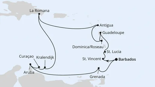 Route Karibische Inseln ab Barbados