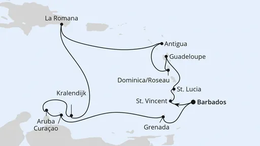 Route Karibische Inseln ab Barbados