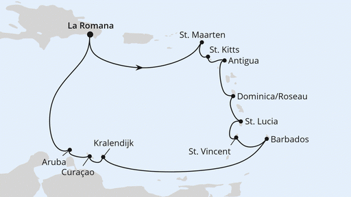 Route Karibische Inseln ab Dominikanische Republik 1 Route Karibische Inseln ab Dominikanische Republik 1