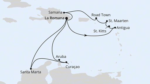 Route Karibische Inseln ab Dominikanische Republik 2 Route Karibische Inseln ab Dominikanische Republik 2
