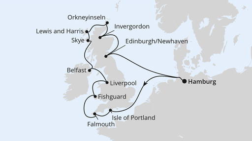 Route Königreich Großbritannien ab Hamburg