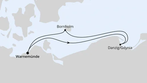 Route Kurzreise nach Danzig & Bornholm ab Warnemünde