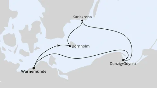 Route Kurzreise nach Danzig & Bornholm ab Warnemünde