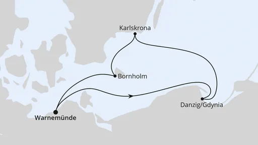 Route Kurzreise nach Danzig & Bornholm ab Warnemünde
