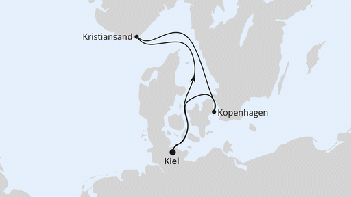 Route Kurzreise nach Kristiansand & Kopenhagen ab Kiel Route Kurzreise nach Kristiansand & Kopenhagen ab Kiel