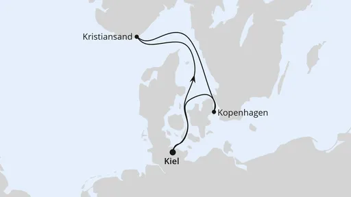 Route Kurzreise nach Kristiansand & Kopenhagen ab Kiel