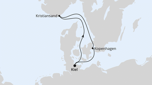 Route Kurzreise nach Kristiansand & Kopenhagen ab Kiel