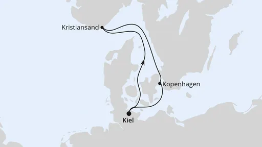 Route Kurzreise nach Kristiansand & Kopenhagen ab Kiel