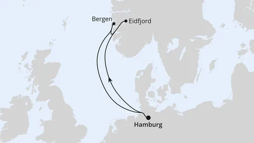 Route Kurzreise nach Norwegen ab Hamburg