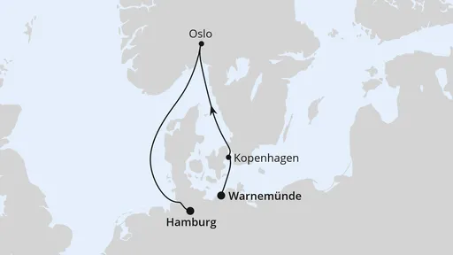 Route Kurzreise nach Oslo & Kopenhagen ab Warnemünde