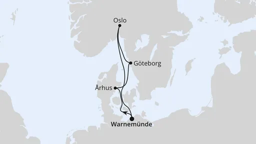Route Kurzreise nach Skandinavien ab Warnemünde