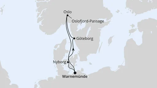 Route Kurzreise nach Skandinavien ab Warnemünde