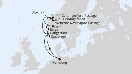 Route Norwegens Fjord-Weltnaturerbe ab Hamburg 1