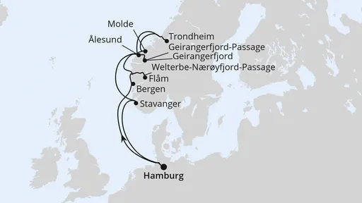 Route Norwegens Fjord-Weltnaturerbe ab Hamburg 1