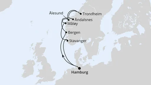 Route Norwegens Fjorde ab Hamburg