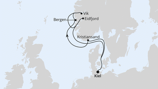 Route Norwegens Fjorde ab Kiel