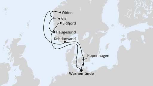 Route Norwegens Fjorde ab Warnemünde 1